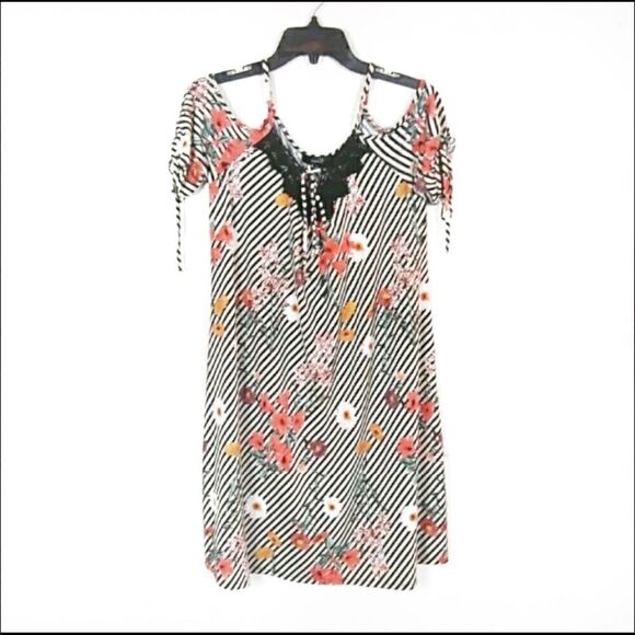 NAIF Cold Shoulder Striped Floral Dress Size Small - Picture 6 of 7